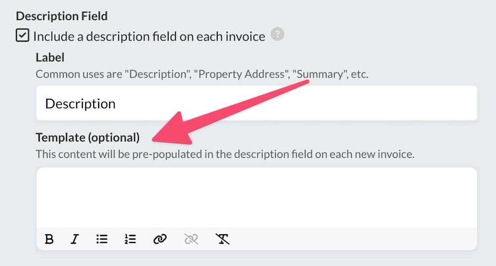 Customized description field when displaying a real estate photography invoice