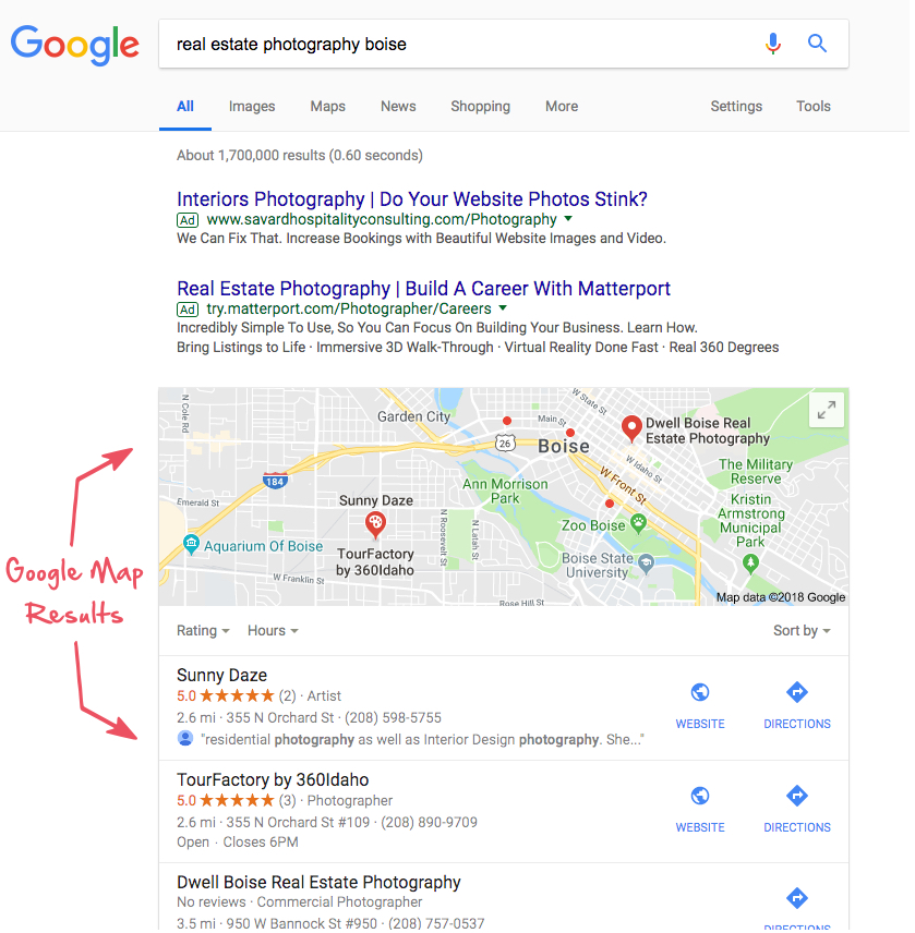 Real Estate photography Google Maps results